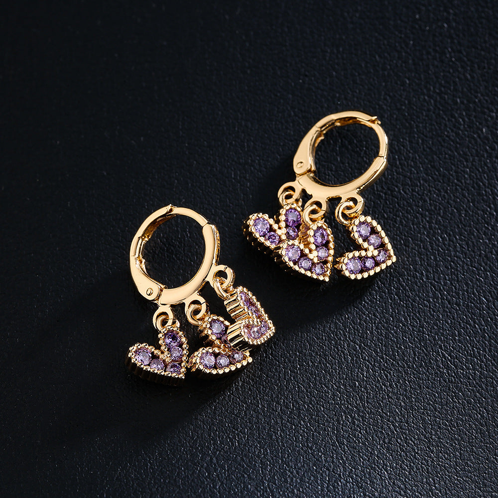 Minimalist Heart-Shaped Copper Earrings with 18K Gold Plating and Micro-Paved Zirconia for Women