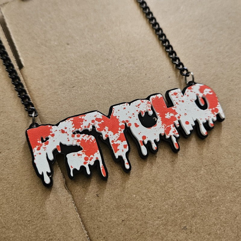 Collar con colgante de letras acrílicas atrevidas con diseño de gota de sangre para mujer, cadena tipo O, acabado impreso