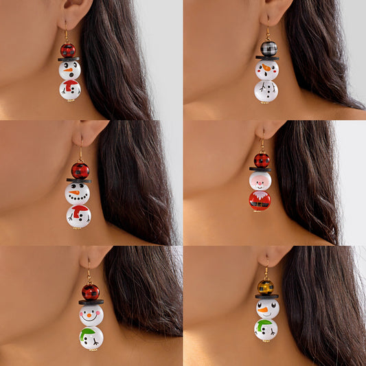 Creative Christmas Santa Claus Wooden Bead Earrings for Holiday Parties Unisex Festive Ear Jewelry with Plated Finish