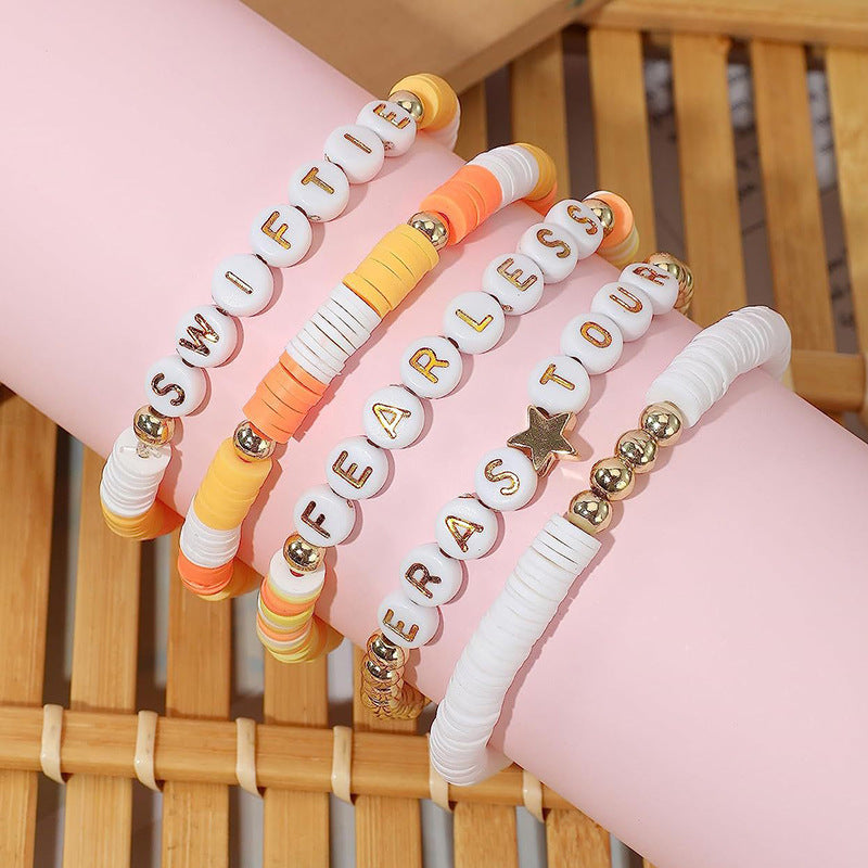 Bohemian Vintage Star Letter Resin Bracelet Set Unisex