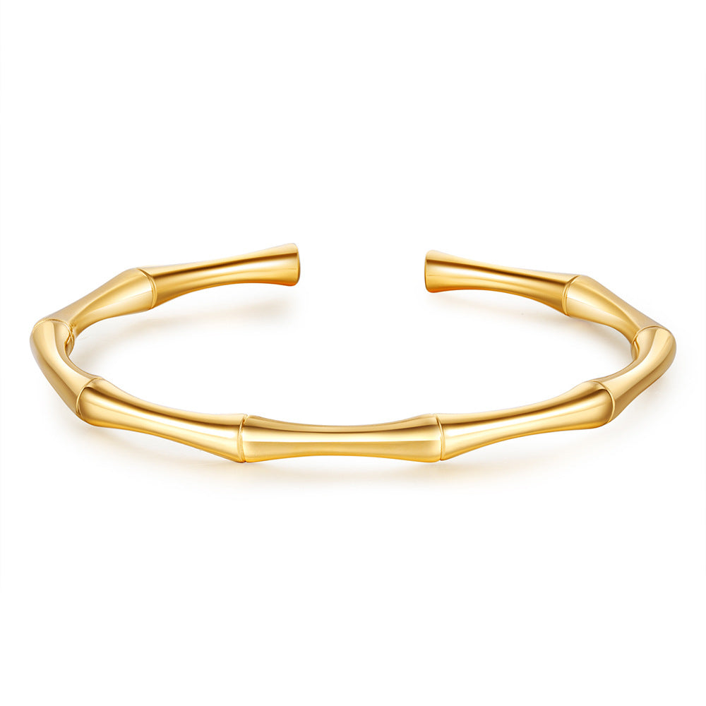 Bamboo Segment Geometric Plated Titanium Steel Open Cuff Bracelet for Women