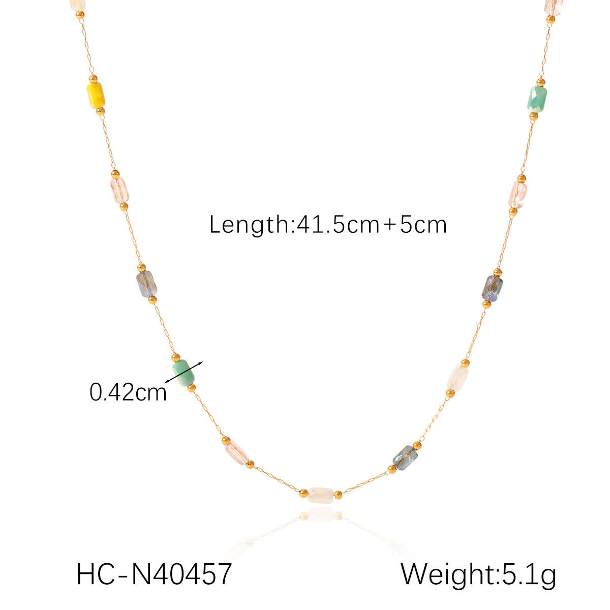 Bohemian Style Geometric Stainless Steel Beaded Necklace for Women with Natural Stone Accents and Clavicle Chain Design