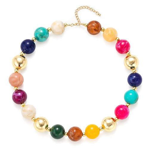Casual Round Acrylic Bead Necklace Polished Ball Chain Women's Fashion Choker