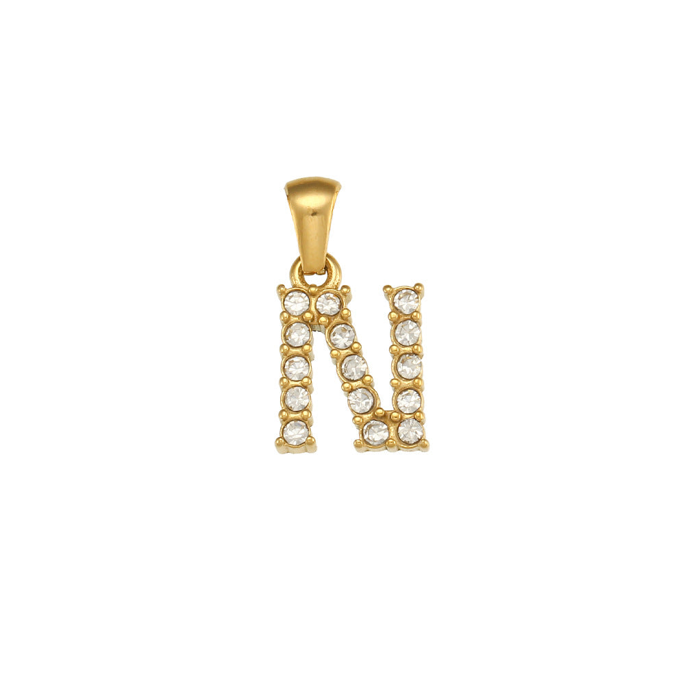 Minimalist Letter Pendant Necklace Stainless Steel with 18K Gold Plating Micro-Pave Zirconia and Pearl Accents