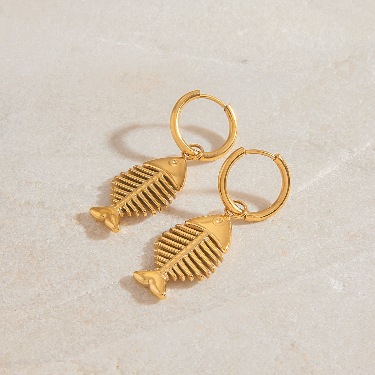 Minimalist Geometric Fish Stainless Steel Plated Earrings for Women