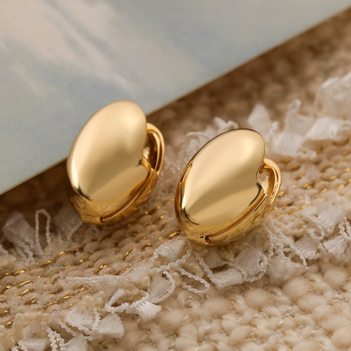Geometric Copper Stud Earrings with Real Gold Plating for Women, Irregular Modern Design, Minimalist Metal Style Fashion Accessory
