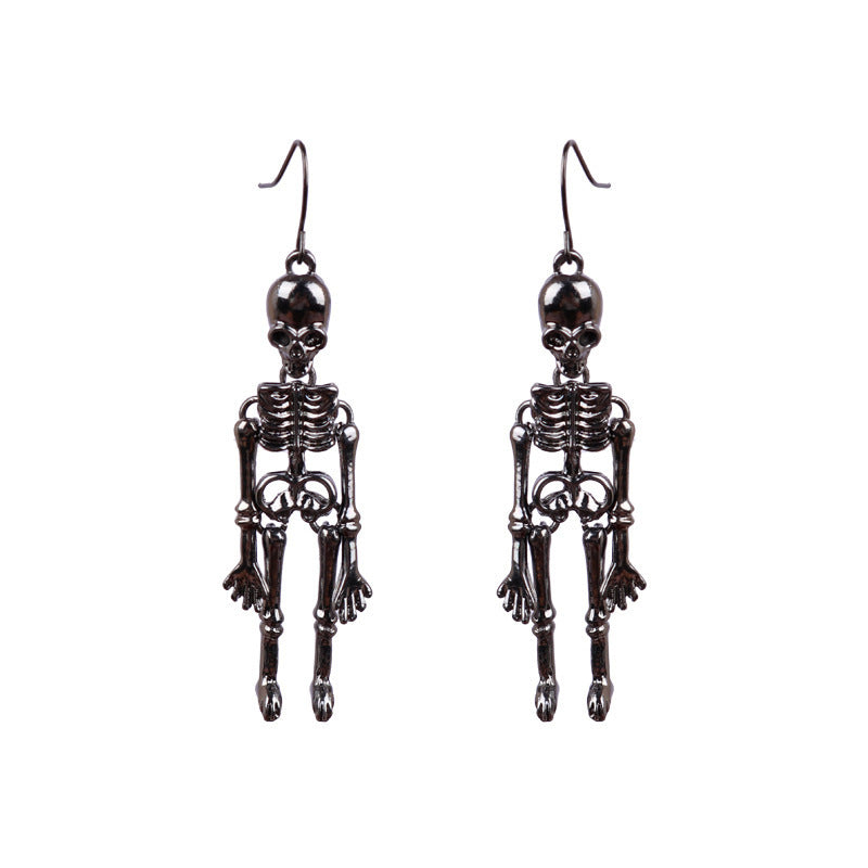 Aretes de aro con calavera de esqueleto estilo punk para mujer, con construcción de aleación y acabado galvanizado