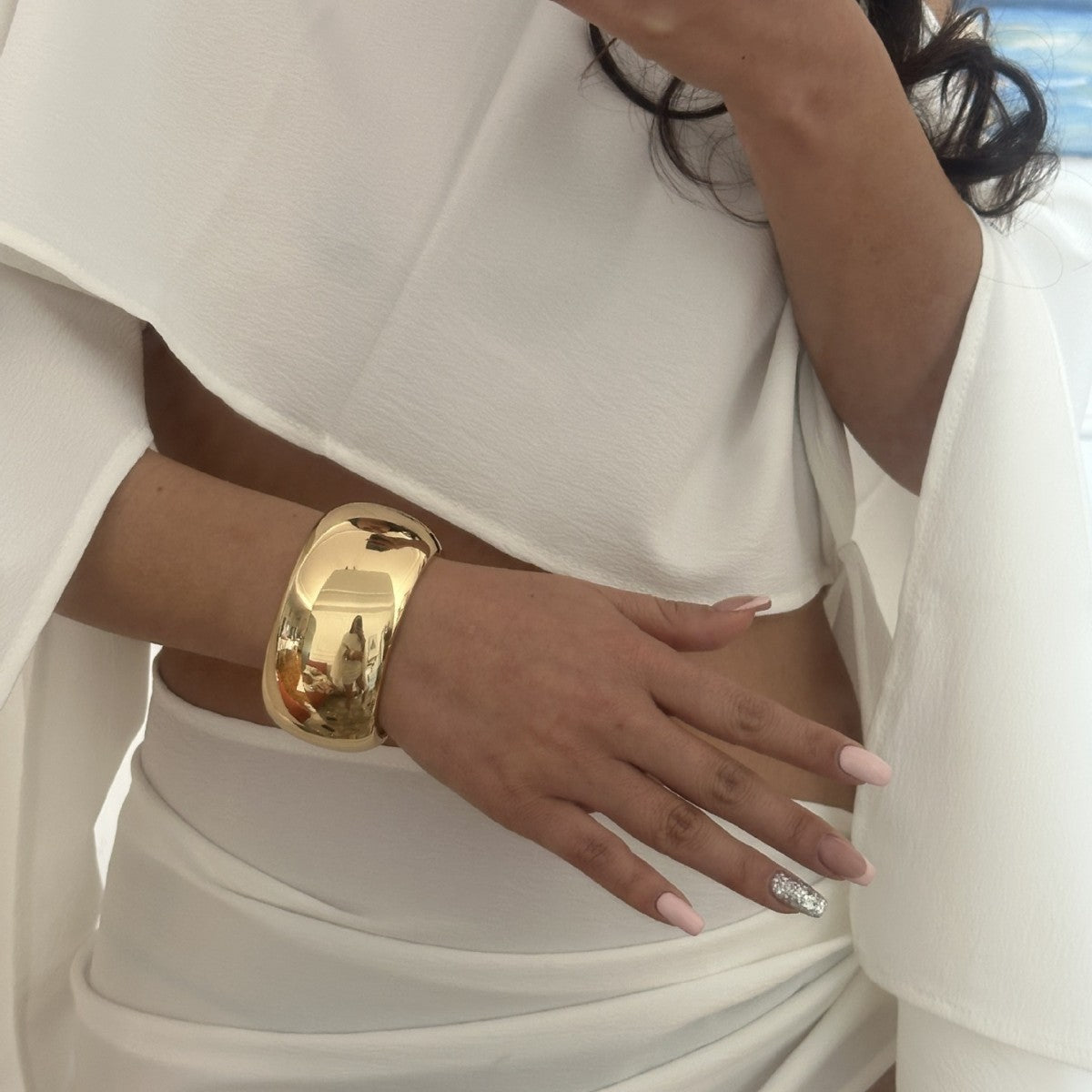 Heavy-Duty Plated Alloy Geometric Open Cuff Bracelet