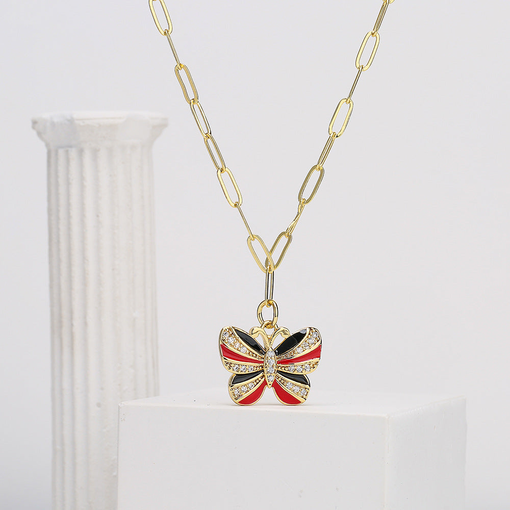 Minimalist Butterfly Pendant Necklace for Women with Copper Base Plated in 18K Gold and Micro-Pave Zirconia