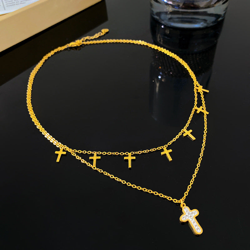 Minimalist Geometric Cross Titanium Steel Plated Necklace for Unisex