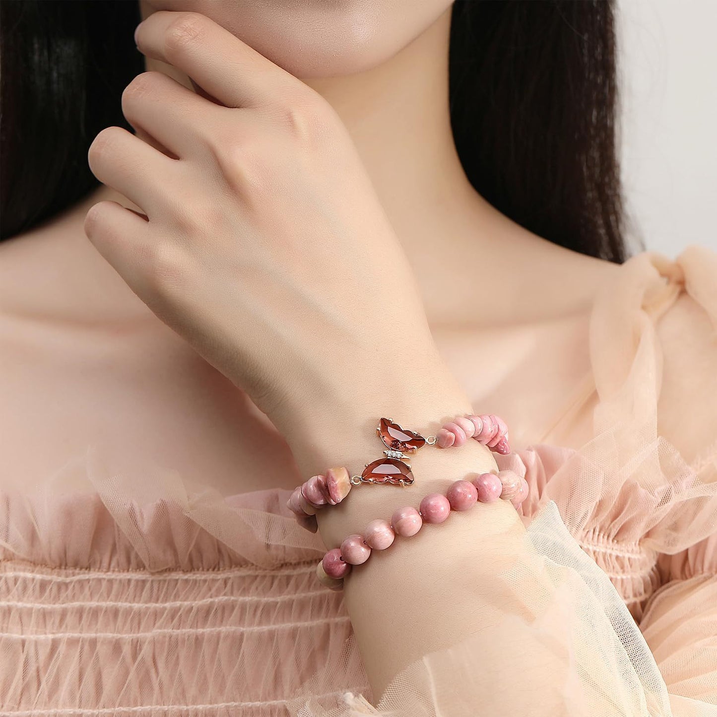 Minimalist Butterfly Geometric Crystal Charm Bar Bracelet Set