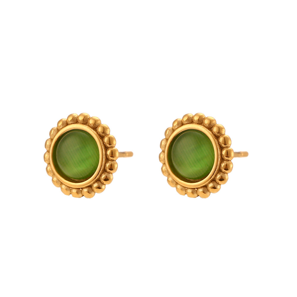 Fashion Minimalist Luxury 18K Gold Plated Stainless Steel Geometric Sun Cat's Eye Stud Earrings for Women