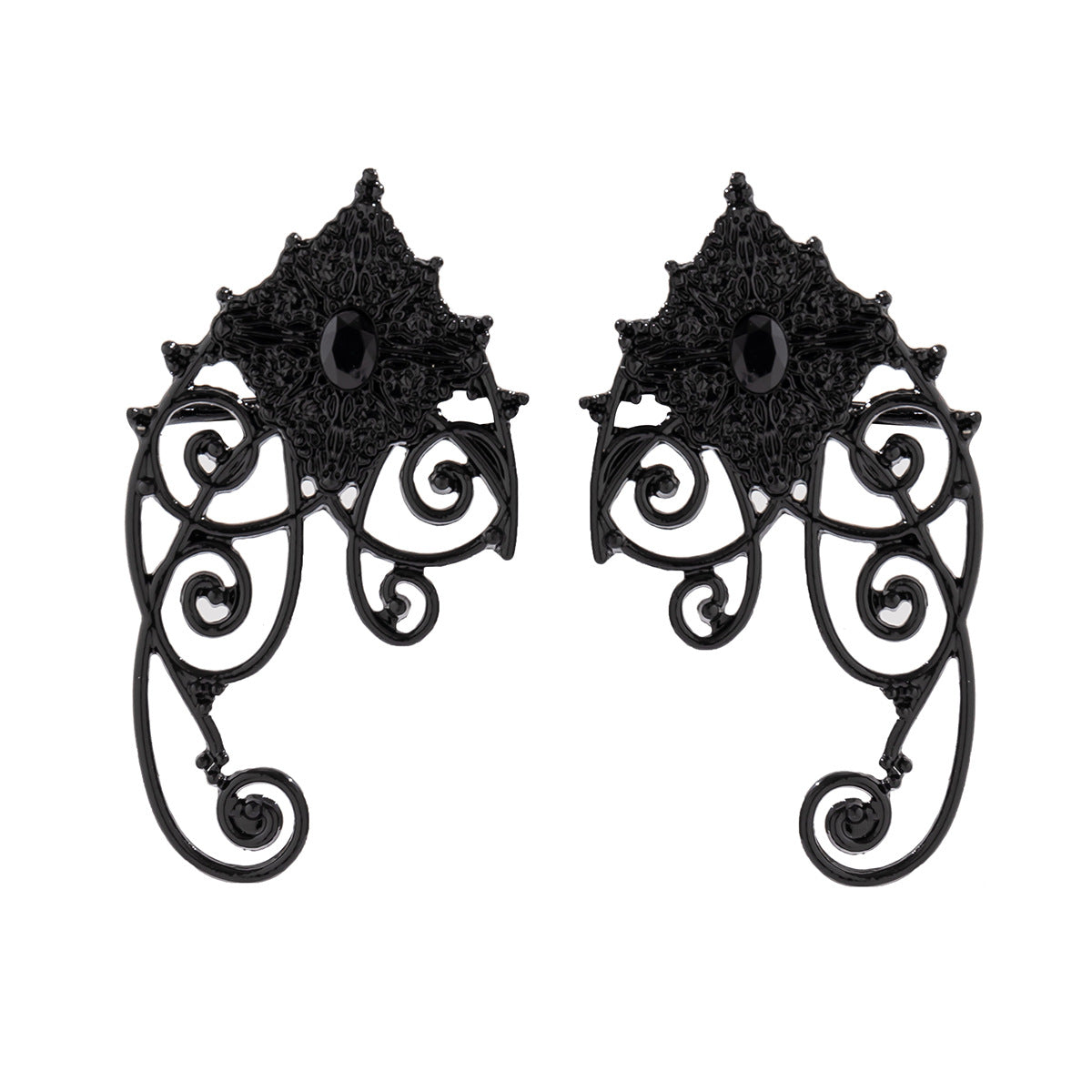 Sweet and Edgy Gothic Style Irregular Geometric Ear Cuffs with Rhinestone Inlay for Women