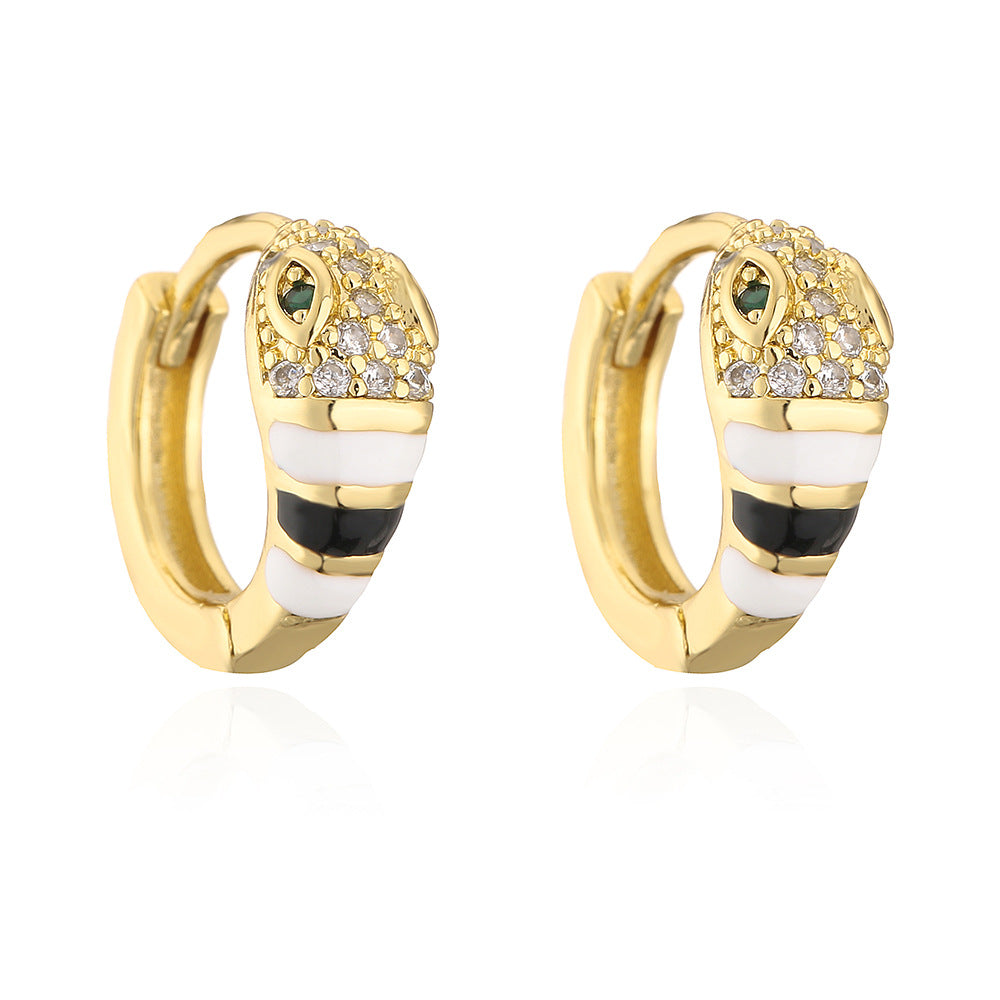 Bohemian Style Geometric Copper Earrings with 18K Gold Plating and Enamel Finish for Women