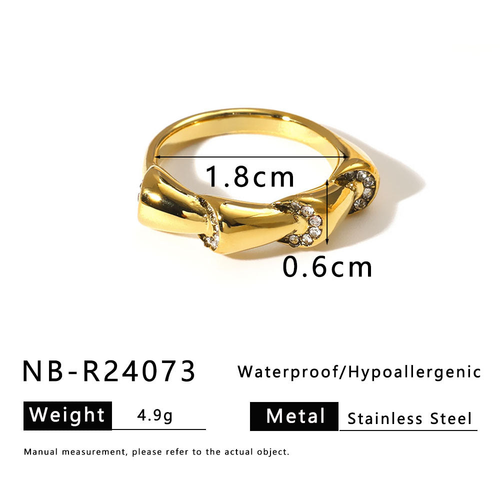 Vintage Minimalist Stainless Steel Drip-Shaped Geometric Ring with 18K Vacuum Plating for Women