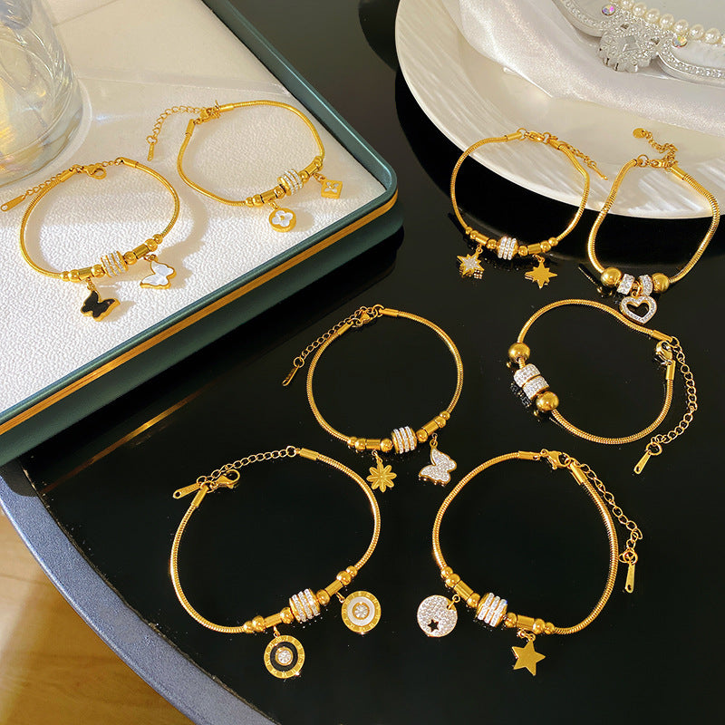 Luxury Geometric Titanium Steel 18K Gold Plated Bracelet for Women