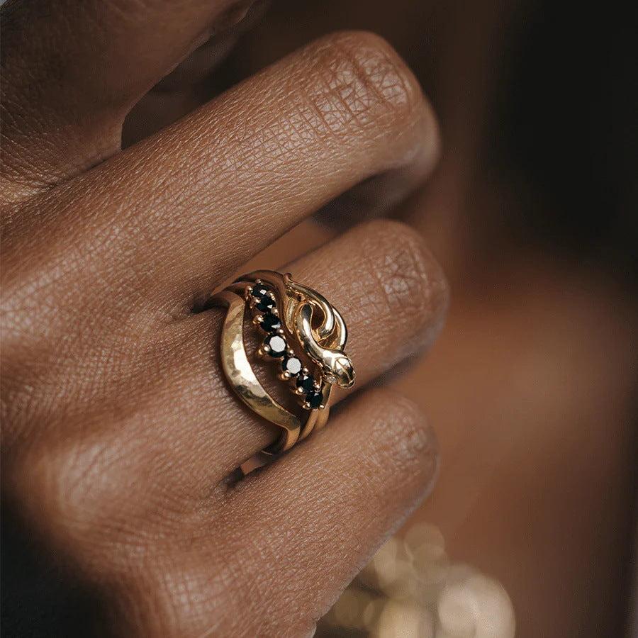 Snake-Shaped Geometric Stainless Steel Ring with Plating Finish for Women Luxury Minimalist Jewelry