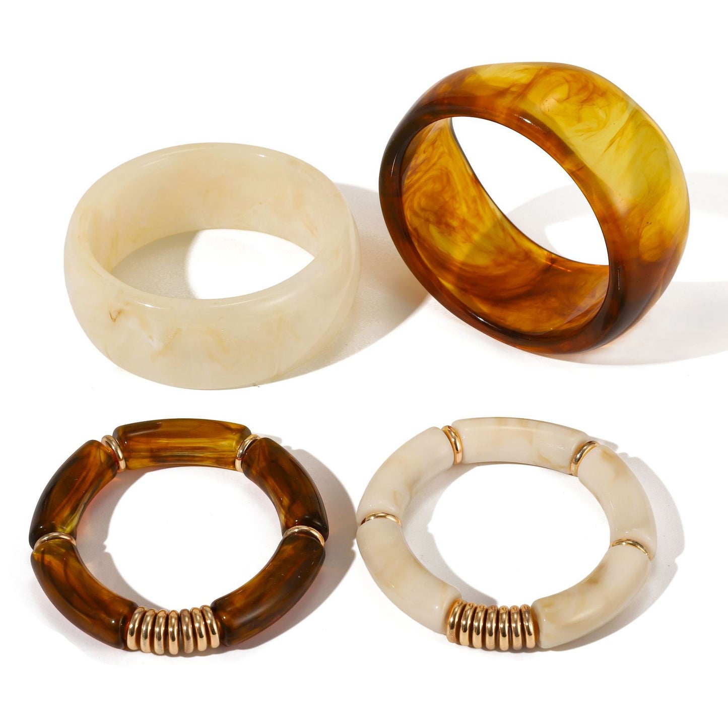 Pulsera de Resina Geométrica Minimalista con Acabado Chapado en Acero Inoxidable para Mujer