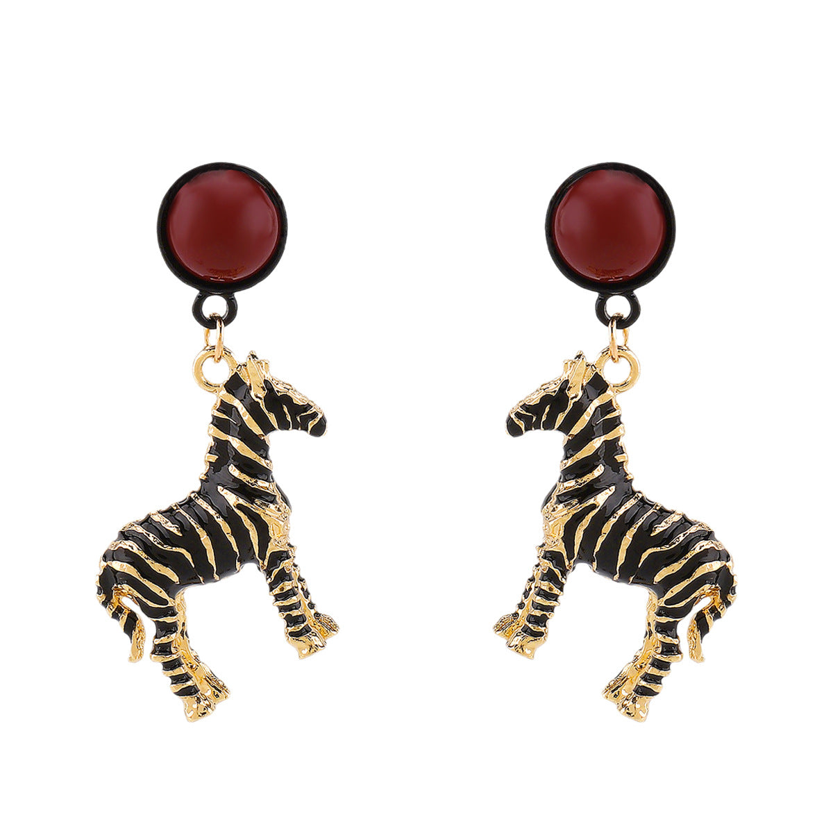 Orecchini da Donna in Lega a Forma di Zebra Stile Vintage con Finitura Smaltata