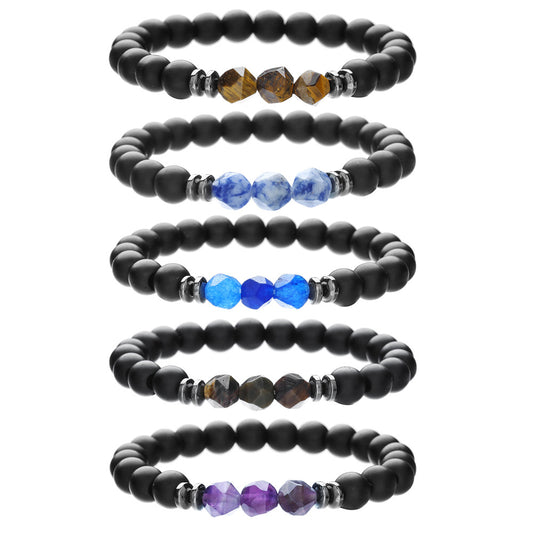 Minimalist Unisex Round Agate Tiger's Eye Geometric Stretch Bracelet