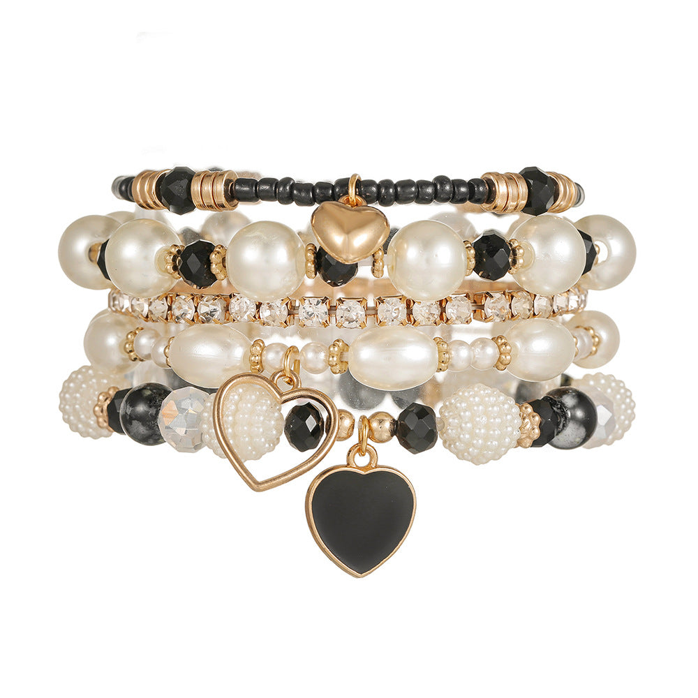 Minimalist Heart Geometric Alloy Pearl Bracelet for Women