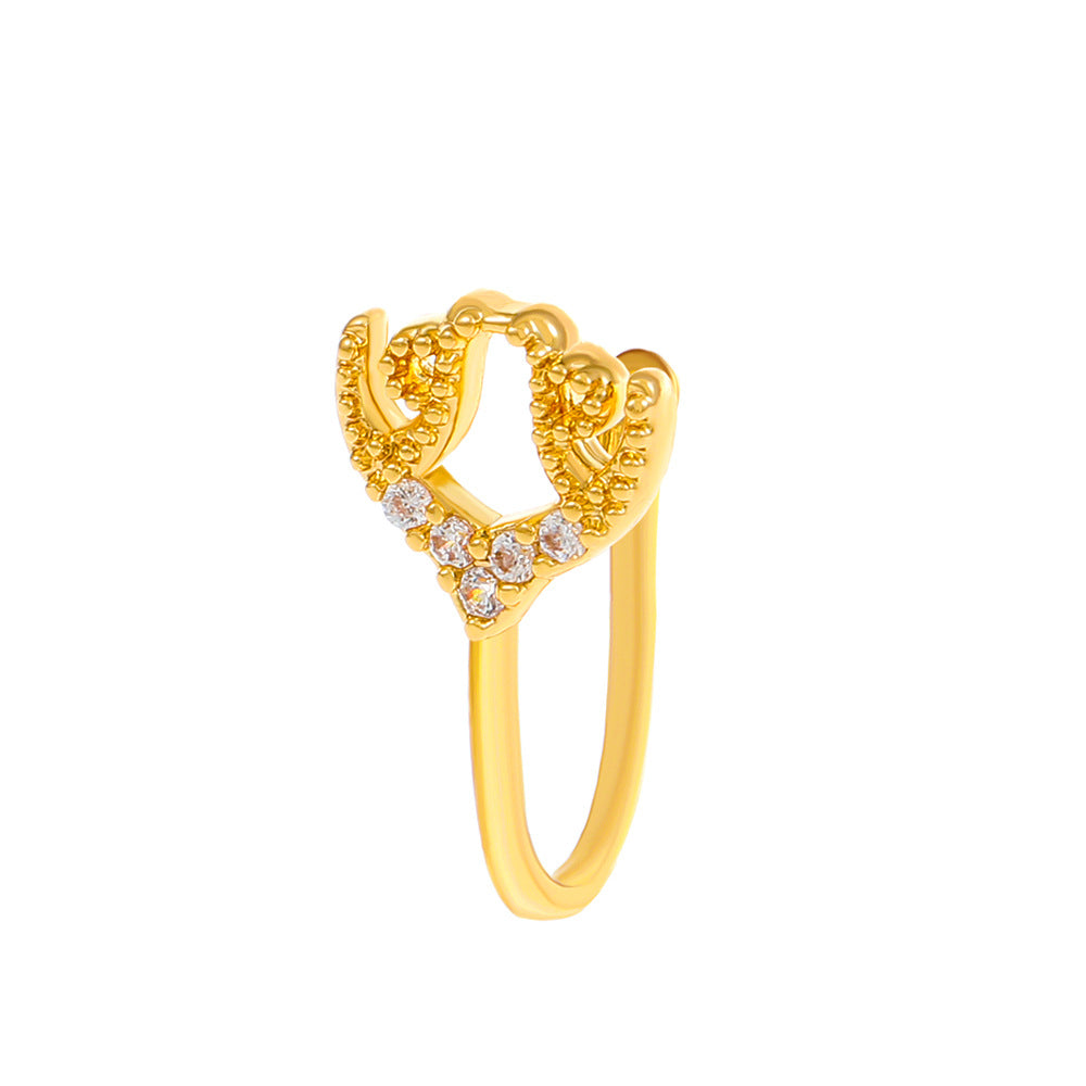 Clip per il naso a forma di U con stella e cuore placcata in rame vintage con zirconia cubica