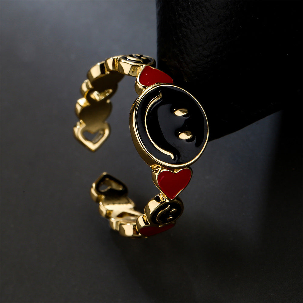 Funny Smile Face Ring for Women in Copper with Gold Plating and Geometric Design