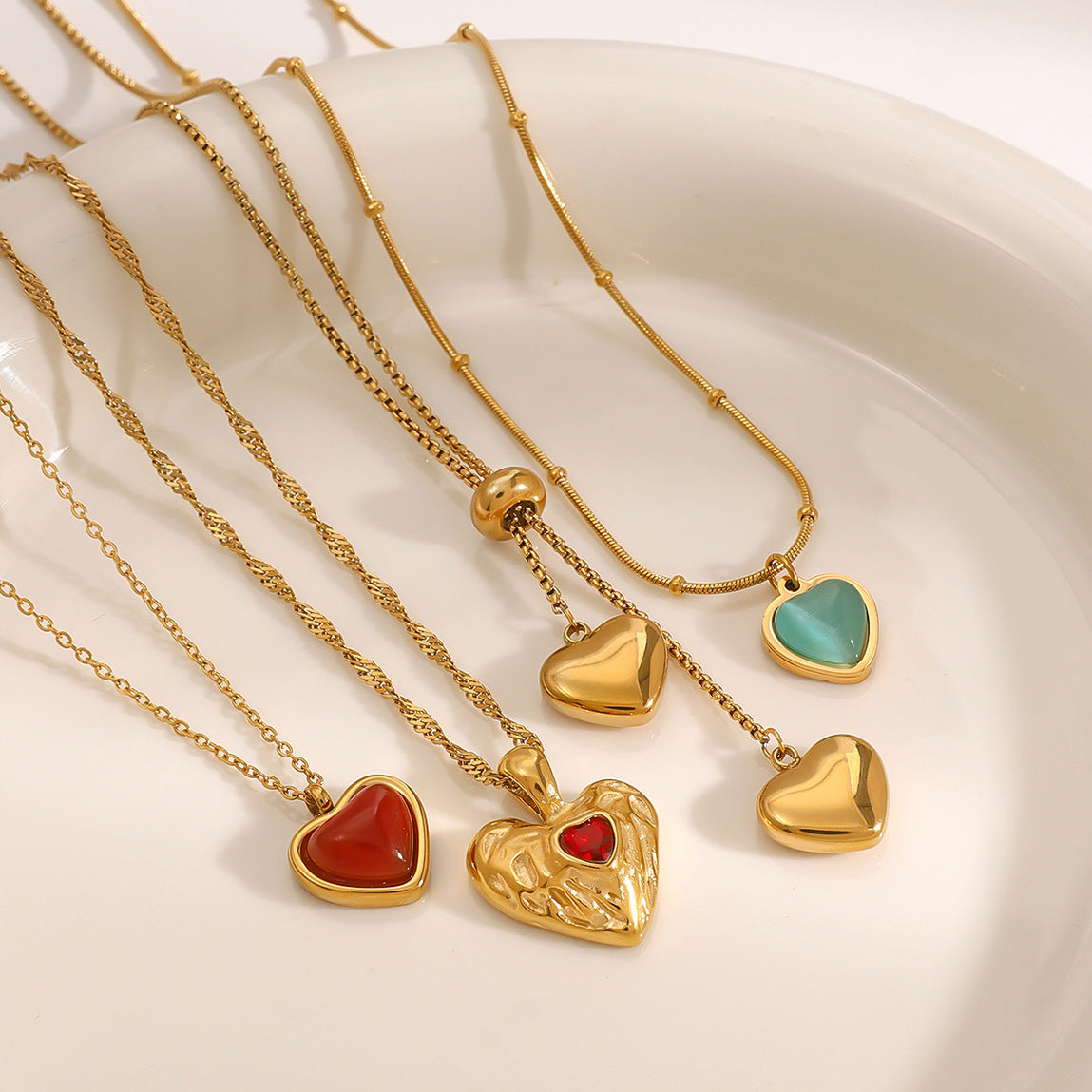 Heart Shaped Plated Stainless Steel Necklace for Women