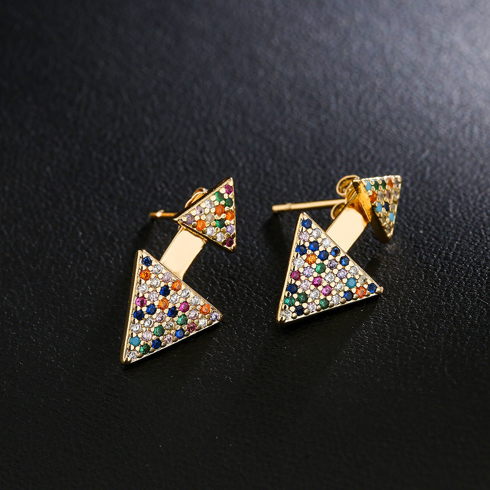Minimalist Geometric Copper Stud Earrings with 18K Gold Plating and Colored Zirconia