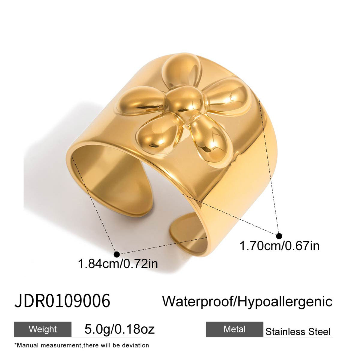 Elegant Geometric Floral Gold Plated Stainless Steel Ring for Women