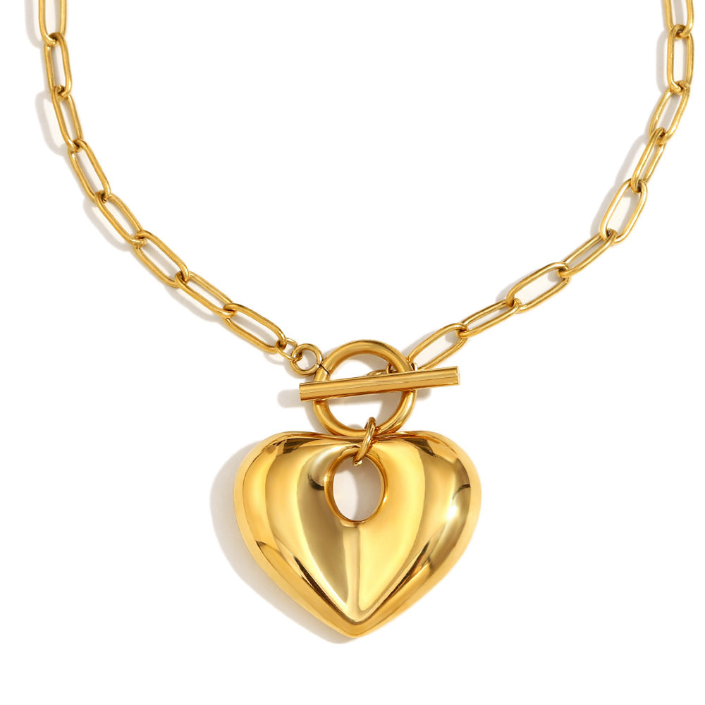 Collana con Pendente a Cuore Cavo Minimalista Vintage per Donna in Acciaio Inossidabile Placcato Oro 18K