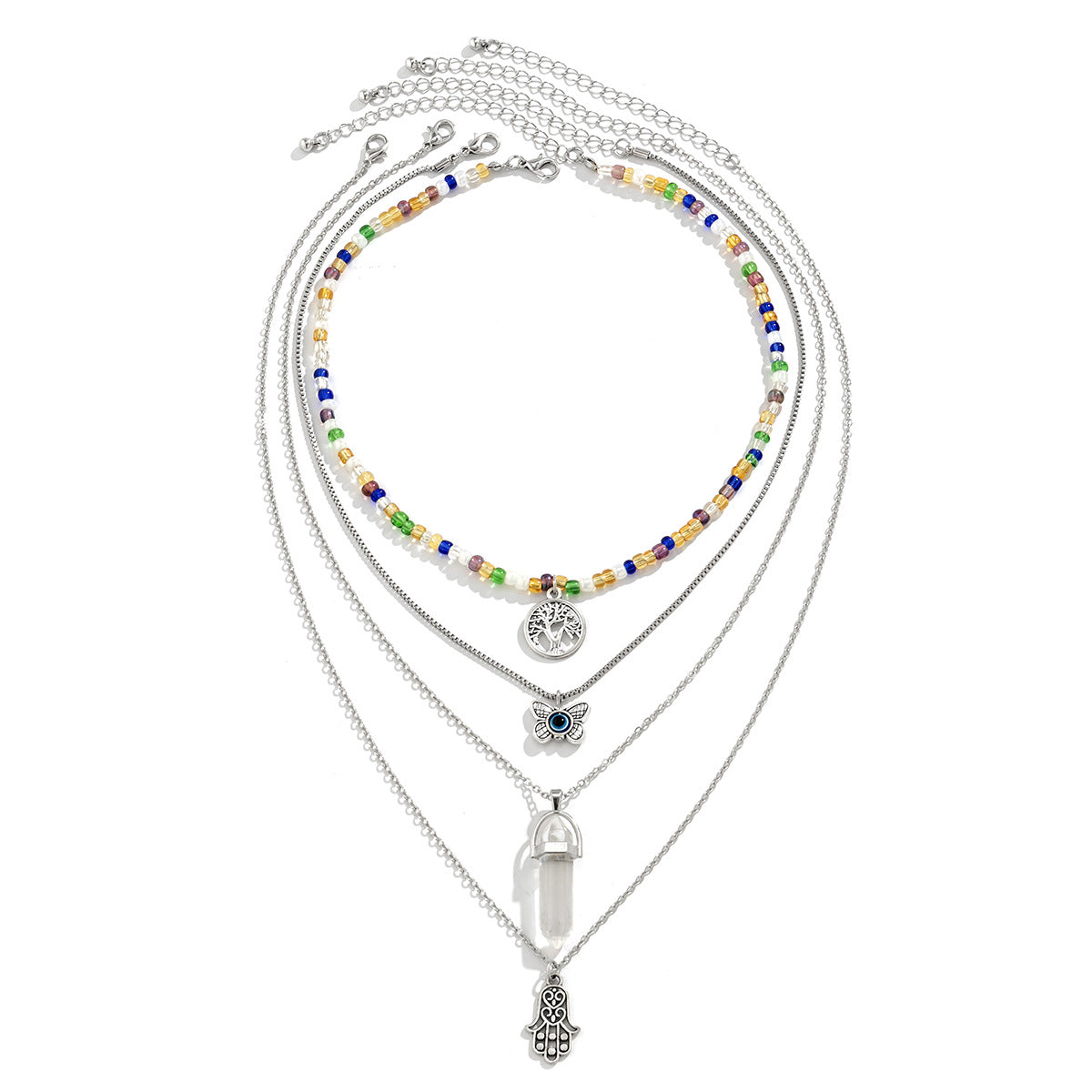 Collana Pendente Vintage Minimalista in Lega con Occhi a Cuore, Catena a Nappe Multistrato Galvanizzata