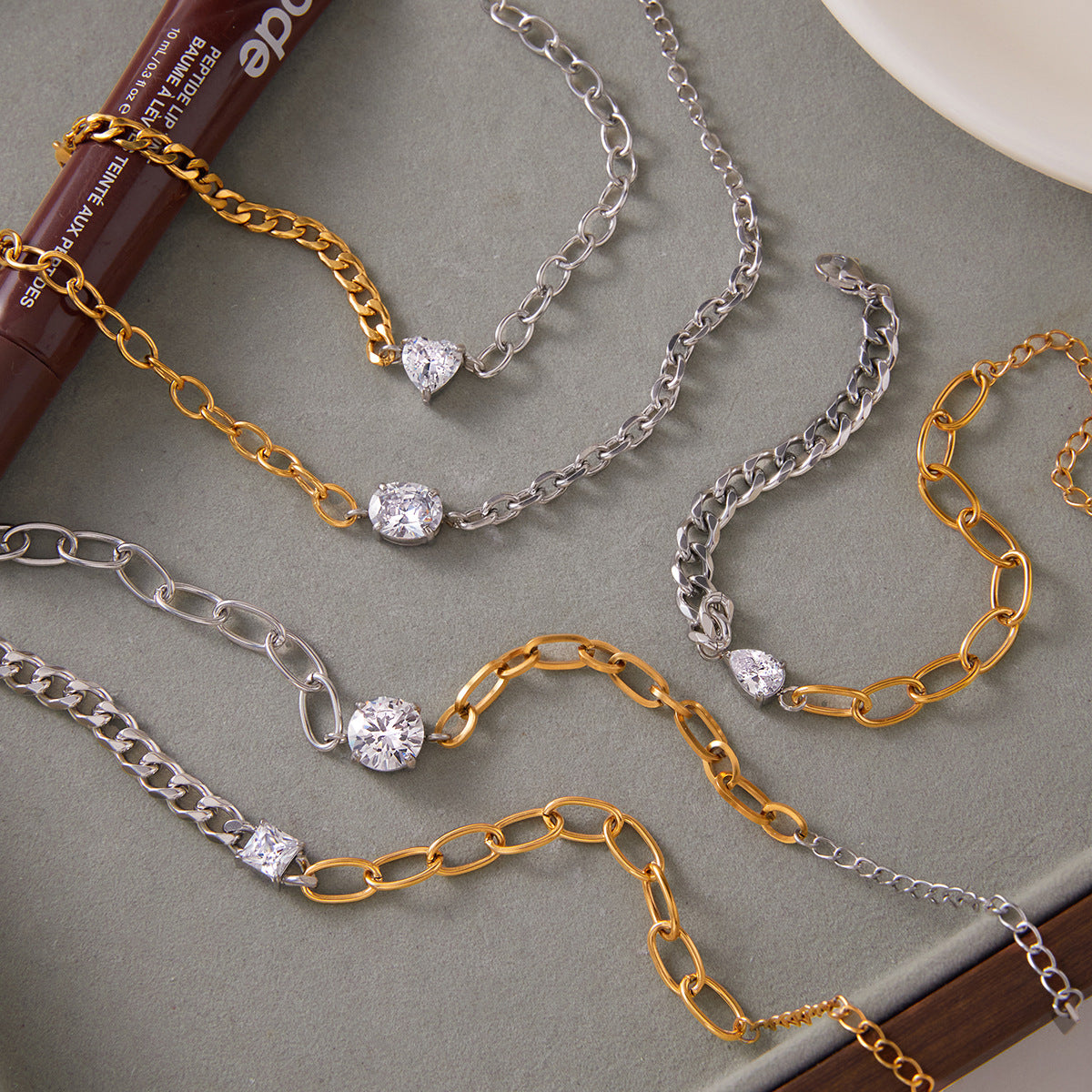 Elegant Geometric Heart Stainless Steel Cubic Zirconia Plated Bracelet for Women