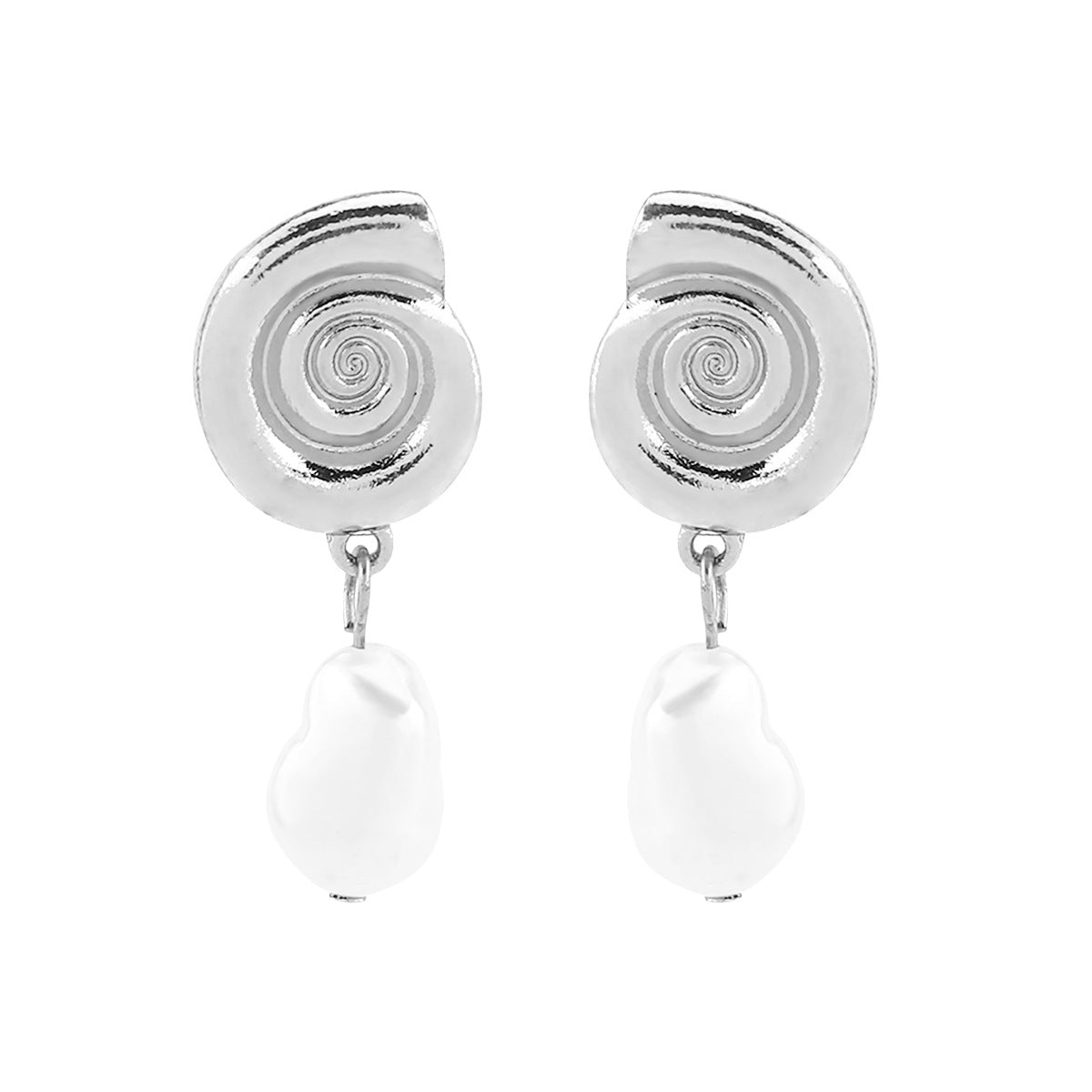 Orecchini da donna con conchiglie geometriche e perle stile vintage con base in lega e finitura ispirata agli strass