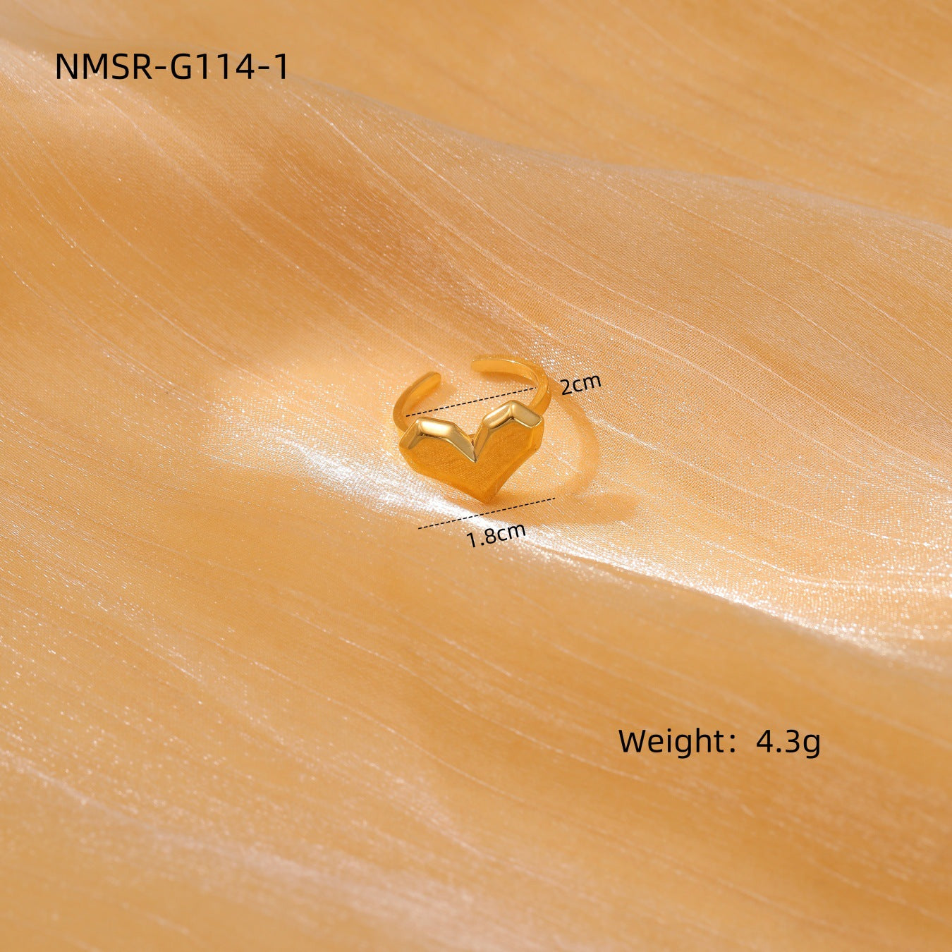 Anillo abierto minimalista de acero inoxidable con forma de corazón y acabado chapado para mujer
