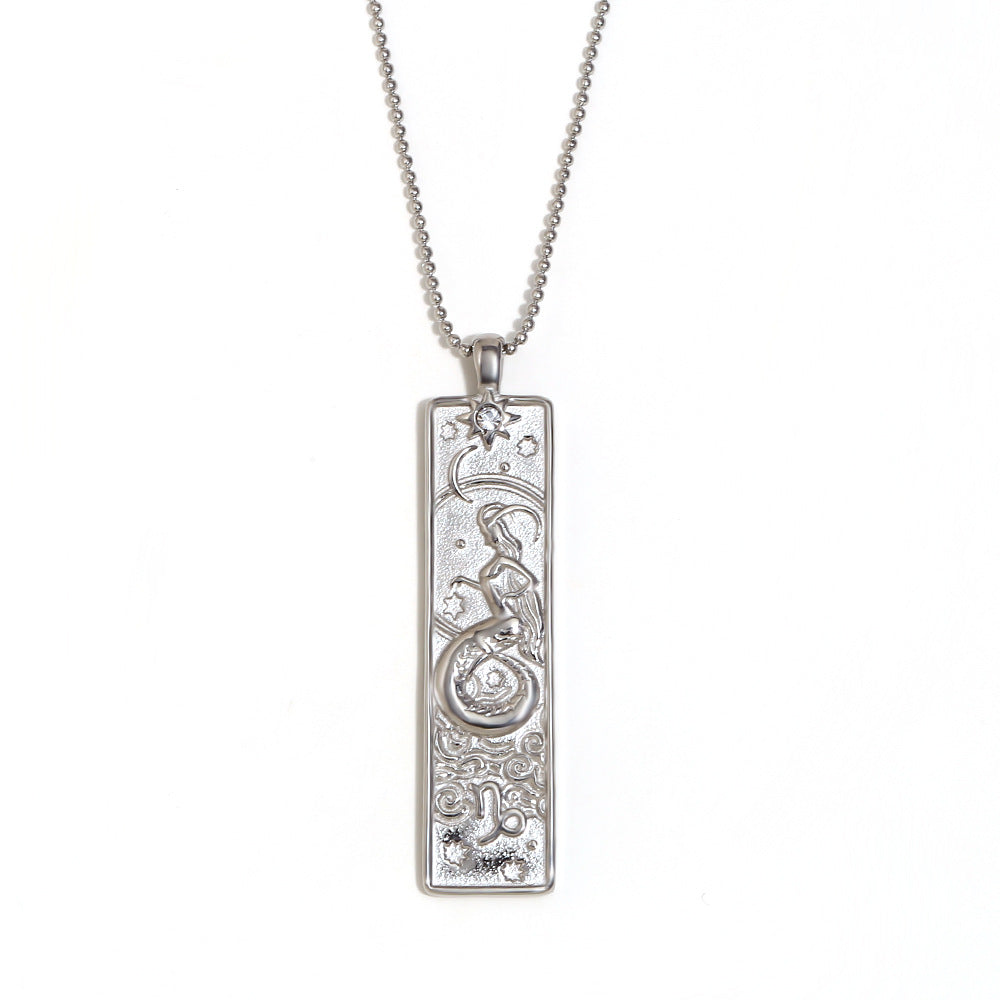 Vintage Geometric Zodiac Pendant Necklace for Women Stainless Steel with 18K Gold Plating Square Charm