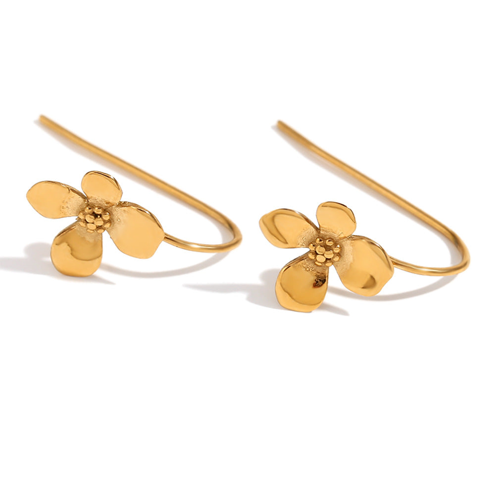 Orecchini alla moda in acciaio inossidabile con motivo floreale placcati oro 18 carati da donna