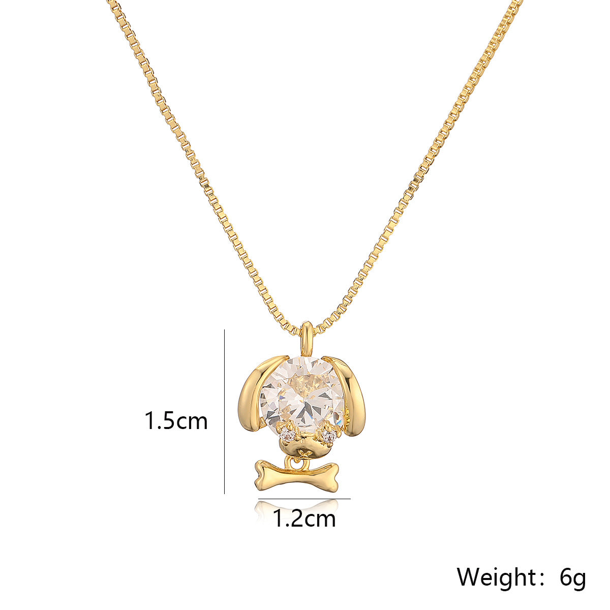 Collana con Pendente Minimalista a Testa di Cane Geometrica da Donna, Base in Rame Placcato Oro 18K con Dettagli in Zircone