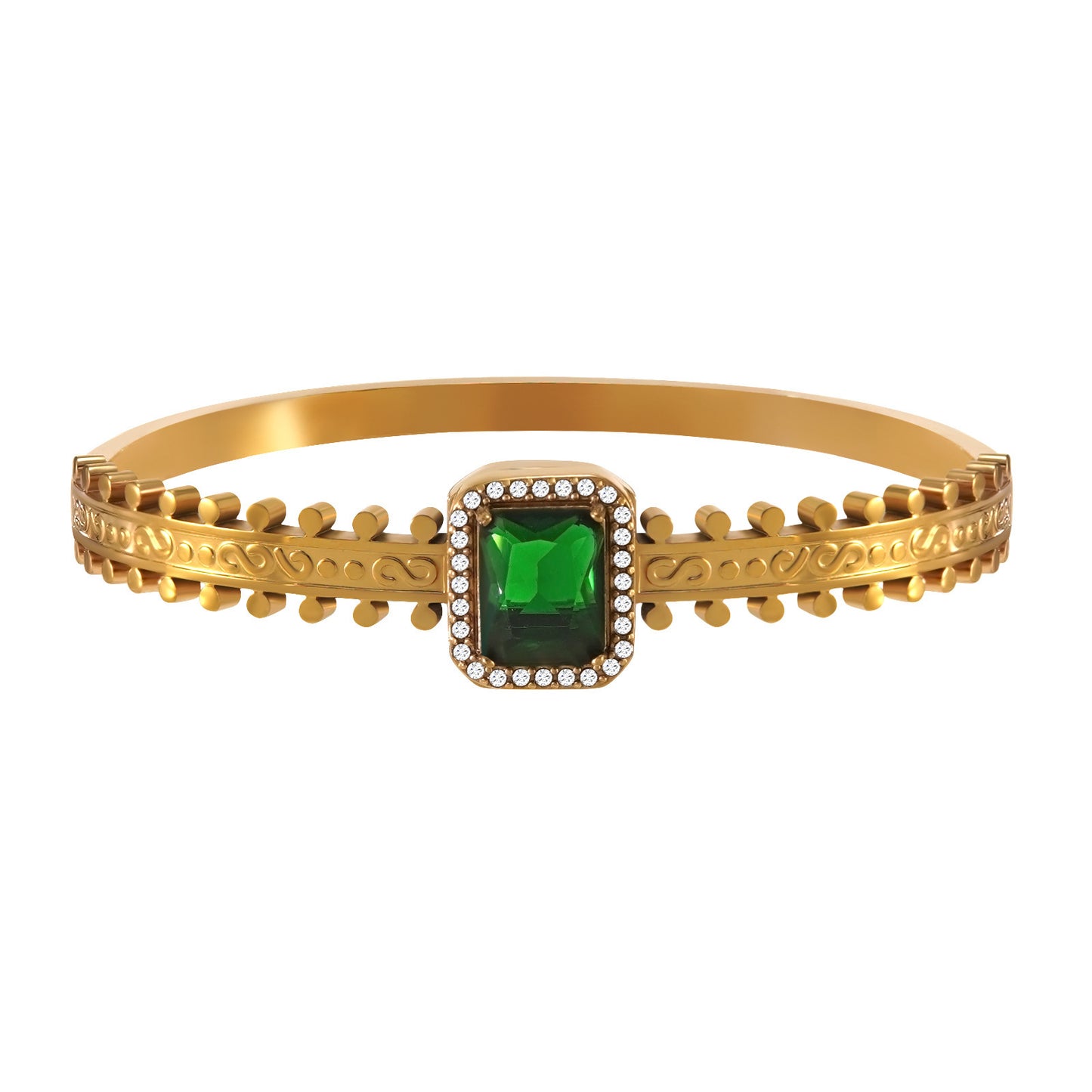 Vintage 18K Gold Plated Stainless Steel Geometric Cubic Zirconia Bracelet