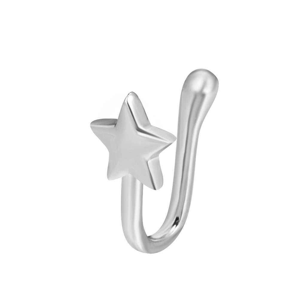 Clip per il naso a forma di U con stella e cuore placcata in rame vintage con zirconia cubica