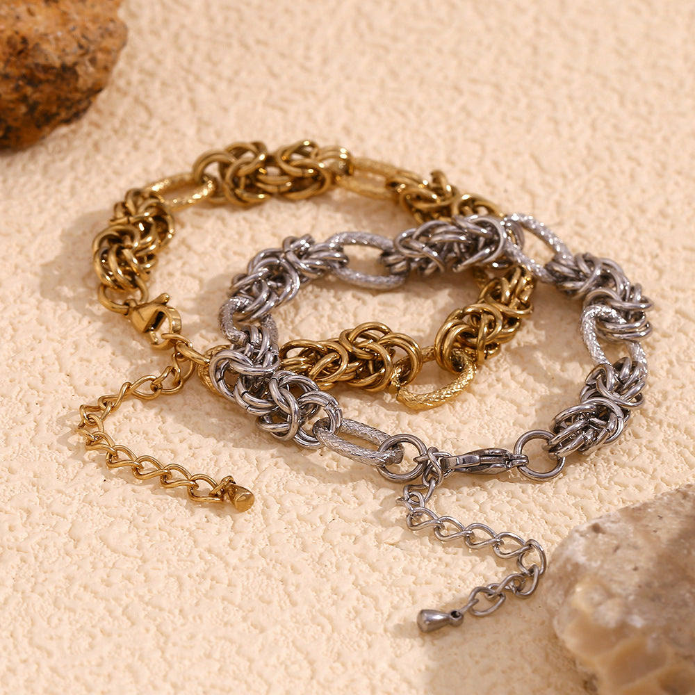 Minimalist Geometric Stainless Steel Plated 14K Gold Chunky Knotted Hip Hop Bracelet for Women