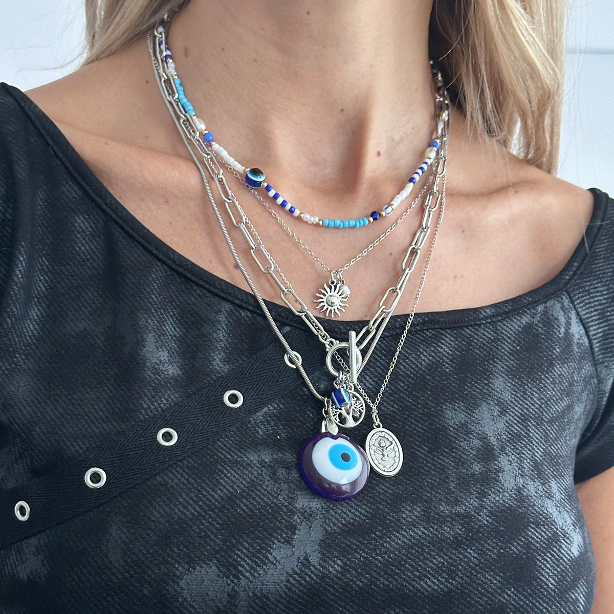 Vintage Ethnic Geometric Triangle Acrylic Beaded Necklace for Women