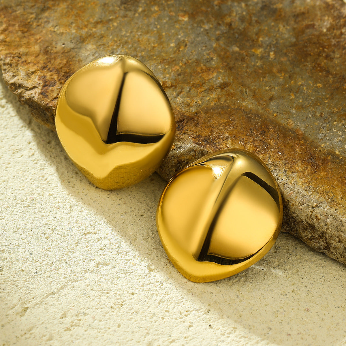 Pendientes de botón cuadrados redondos irregulares de acero inoxidable chapado en oro de 18 quilates con diseño geométrico minimalista para mujer