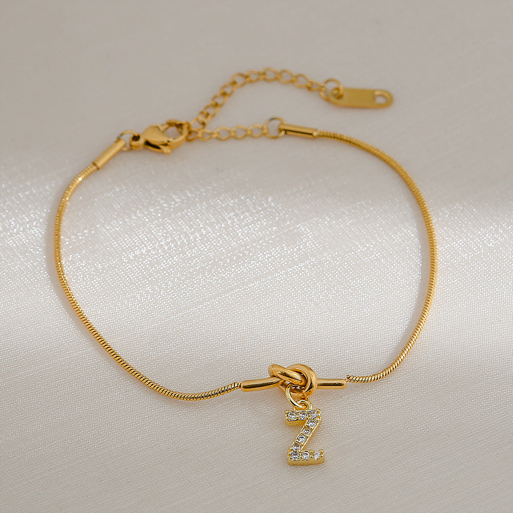 18K Gold Plated Stainless Steel Letter Heart Knot Charm Bar Bracelet for Women