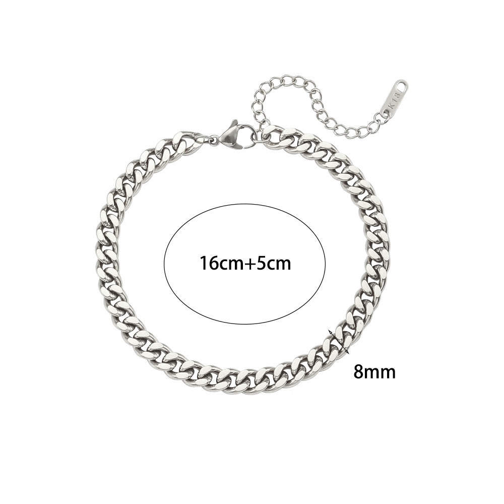 Fashion Geometric Stainless Steel 18K Gold Plated Line Pattern Chain Bracelet for Women