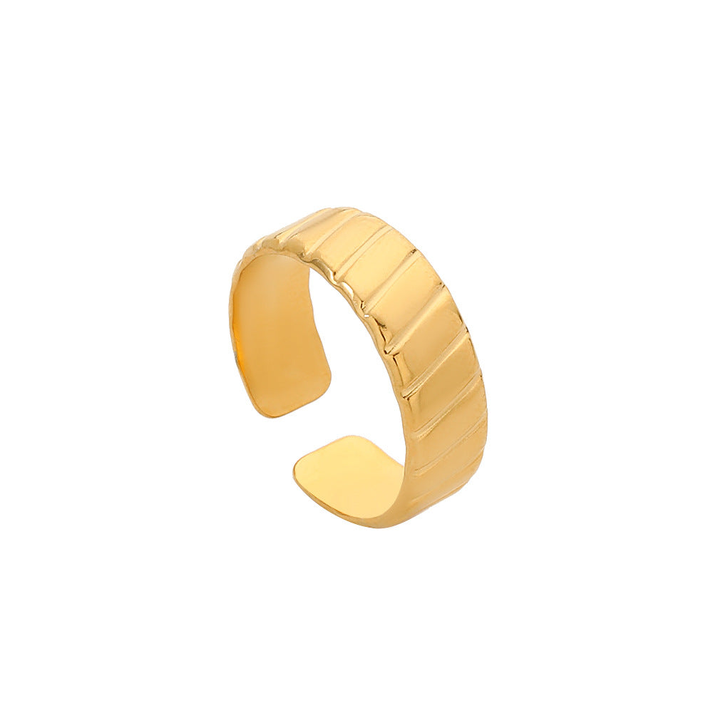 Anello da donna regolabile geometrico minimalista in acciaio inossidabile con design cavo e finitura placcata