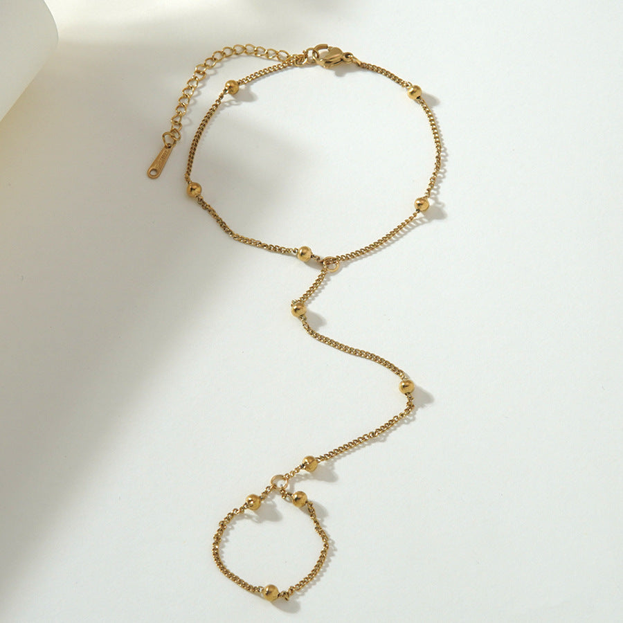 Elegante bracciale con anello a catena floreale geometrico minimalista in acciaio inossidabile placcato per donne