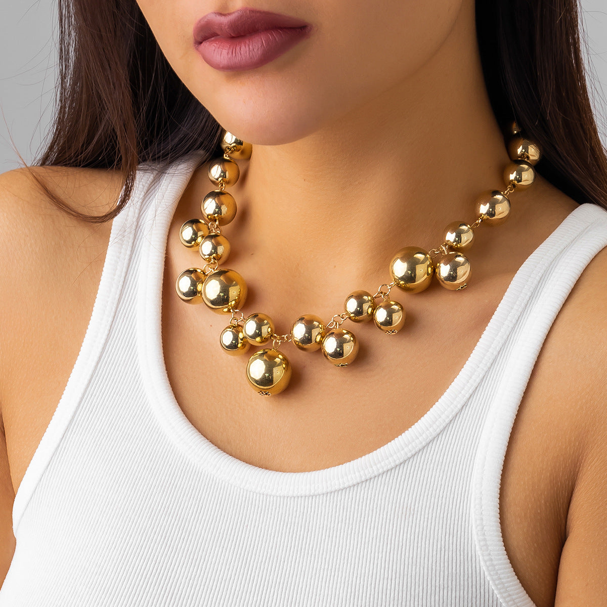 Punk Geometric Faux Pearl Plated Ball Chain Choker Necklace for Women