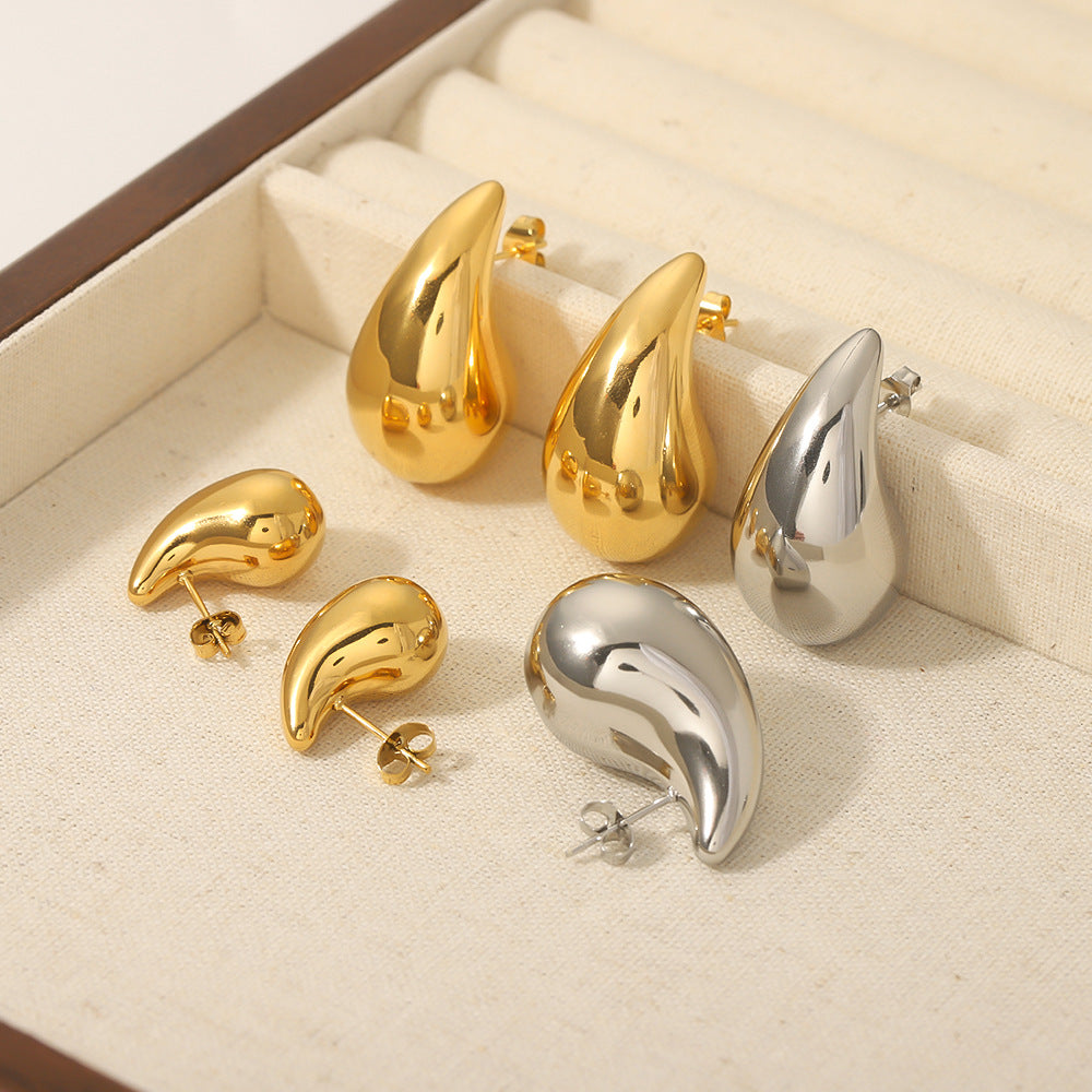 Orecchini da donna minimalisti in acciaio inossidabile cavi a forma di goccia d'acqua placcati in oro 18 carati