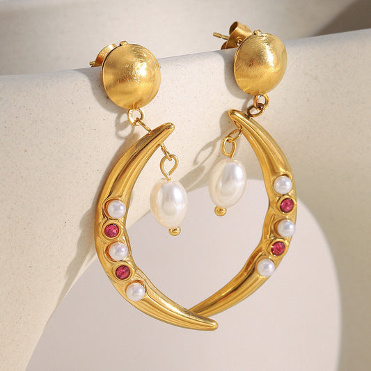 Pendientes Minimalistas de Acero Inoxidable con Forma de Cuerno Geométrico y Chapado en Oro de 18K para Mujer